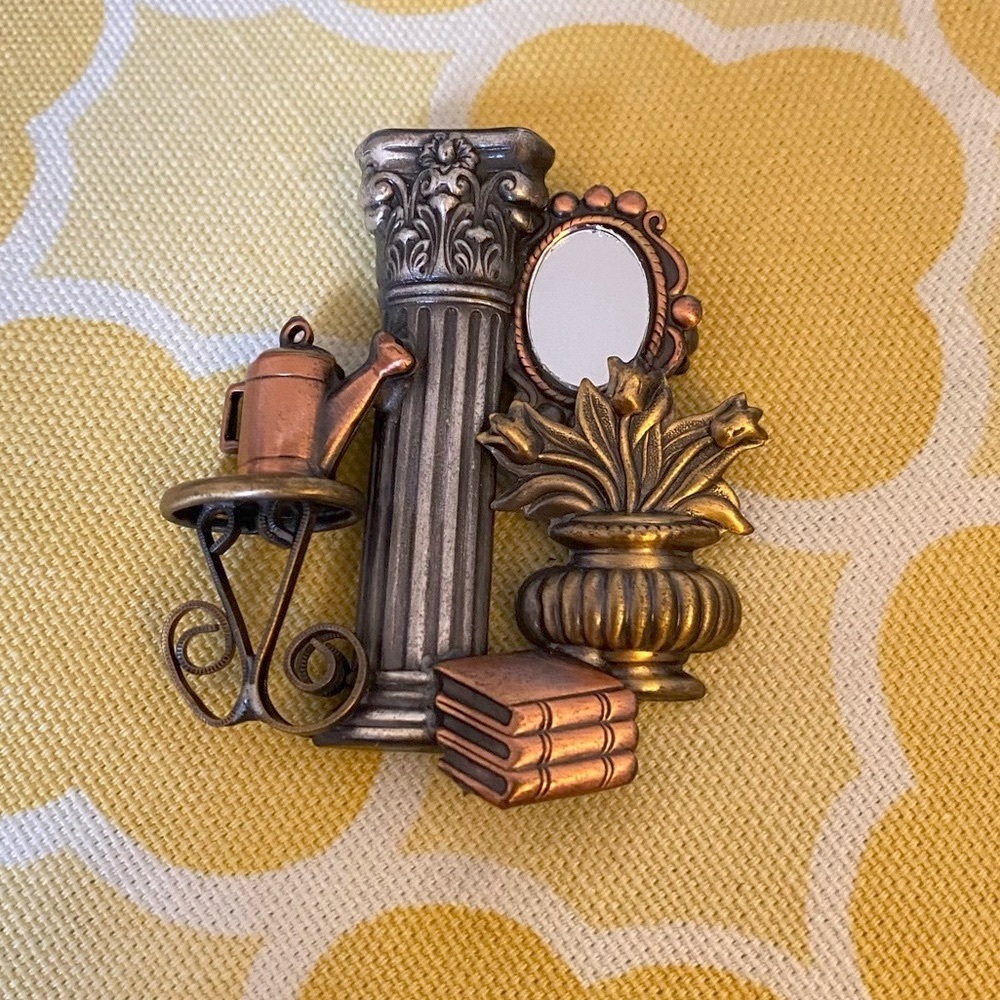 Mixed Metal Scene Mirrored Brooch Pin